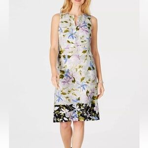 J. Jill Love Linen White and Purple Scoop Neck Midi Sleeveless Dress